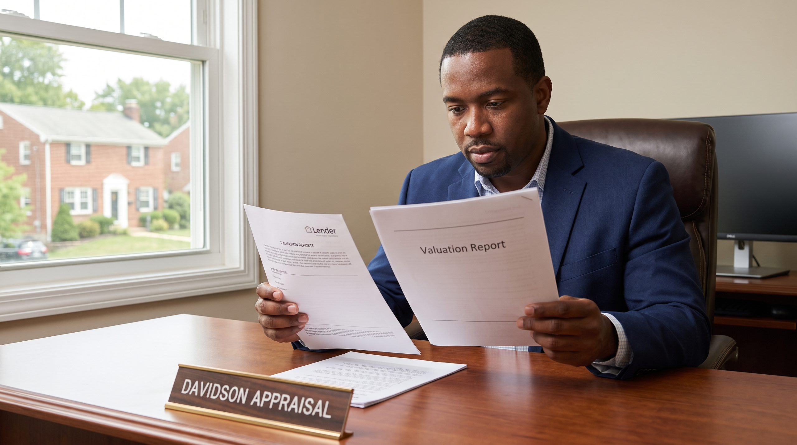 Certified residential appraiser comparing two home valuation reports for a Pennsylvania divorce case