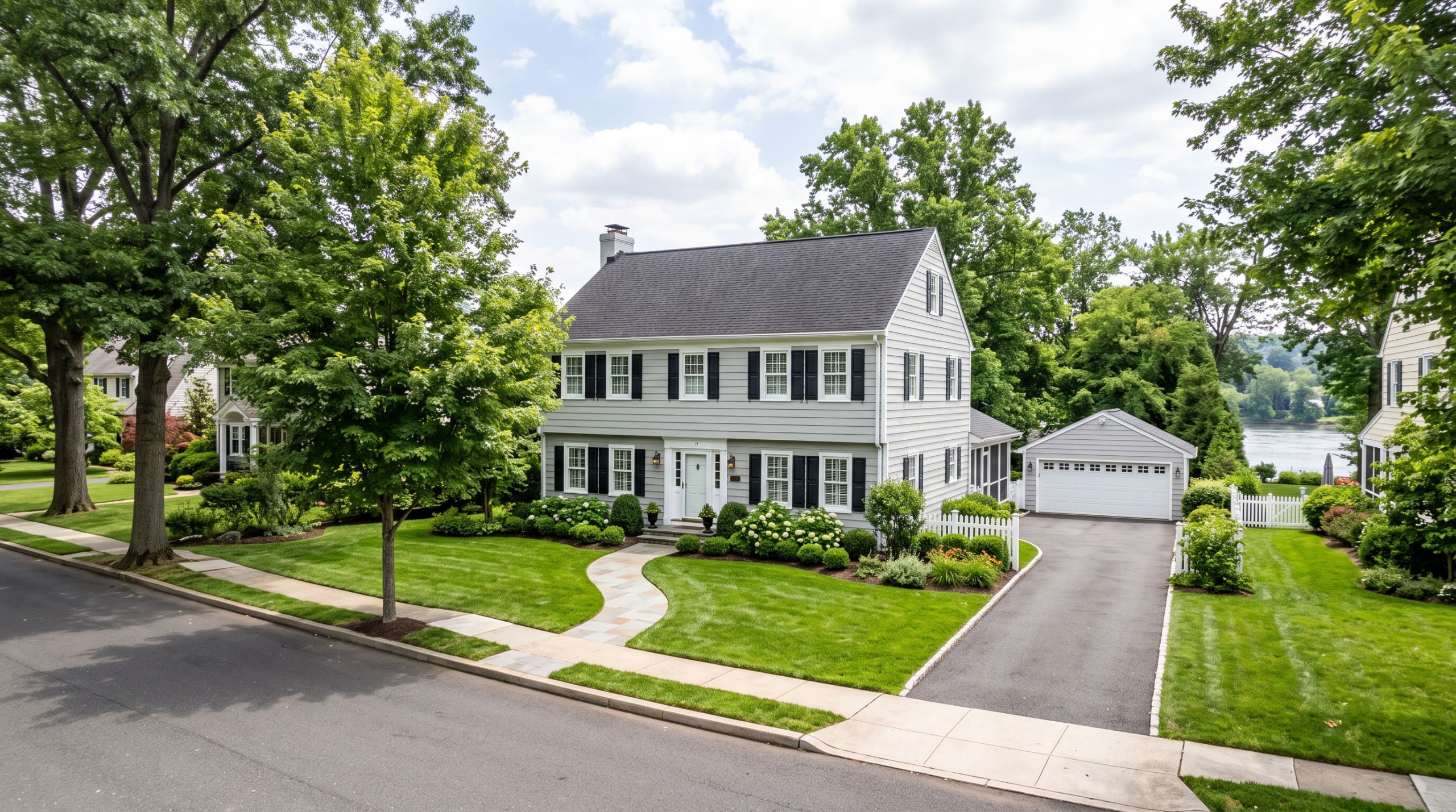 Suburban home exterior in Yardley, Pennsylvania near the Delaware River