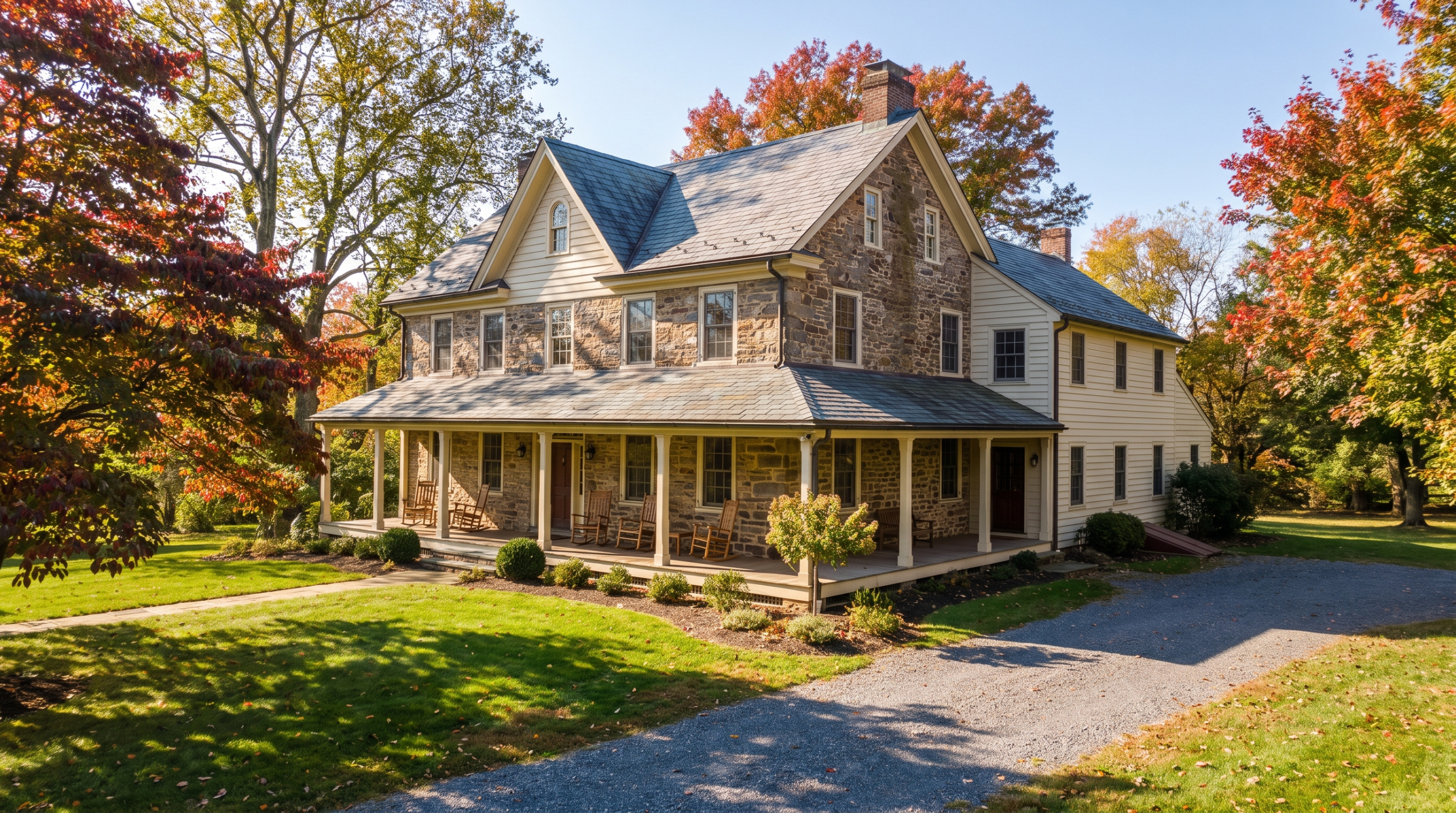 Historic Bucks County home exterior in Newtown, Pennsylvania