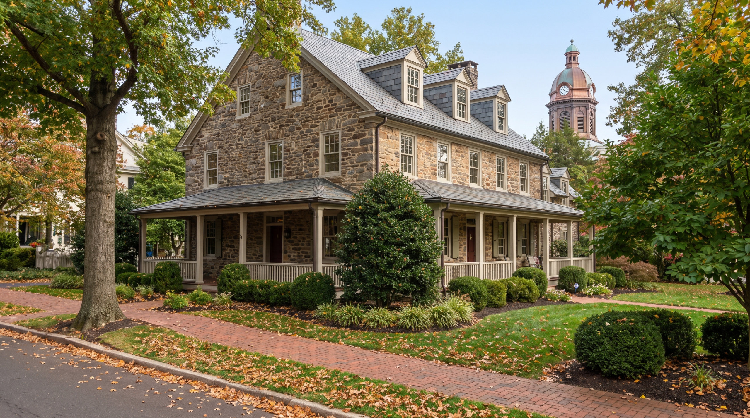 Suburban stone home exterior in Doylestown, Pennsylvania
