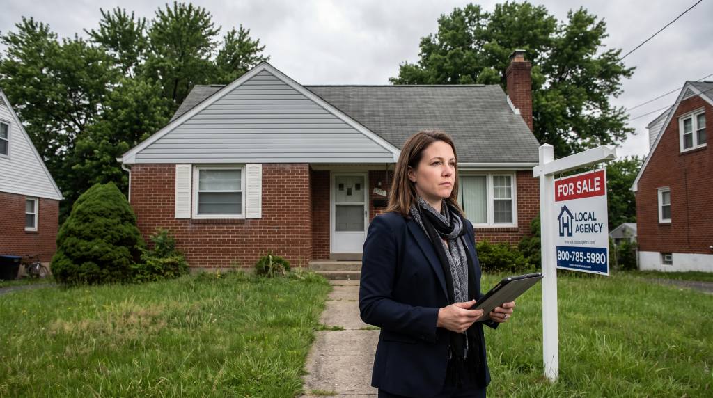 Real estate agent standing outside an inherited home before listing in Pennsylvania
