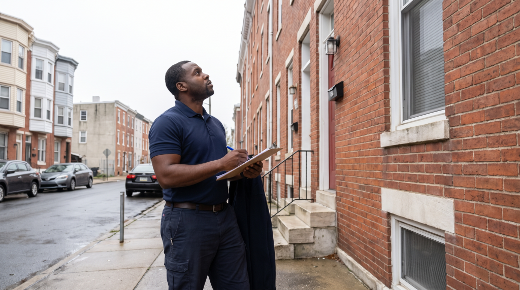 Estate appraiser inspecting a Philadelphia home for a date of death valuation